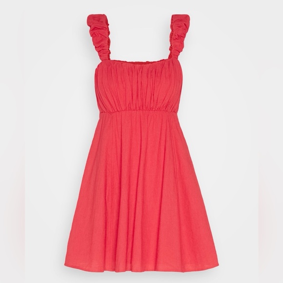 Abercrombie & Fitch Pink Mini Babydoll Ruffle Sleeve Linen Dress - Women’s S - Picture 1 of 16